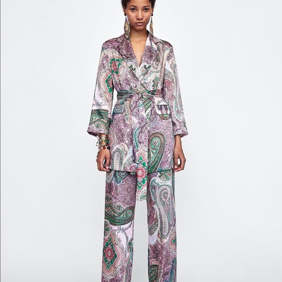 BLOGGERS FAV ZARA PAISLEY PRINTED BELTED BLAZER DRESS KIMONO - Picture 4 of 7